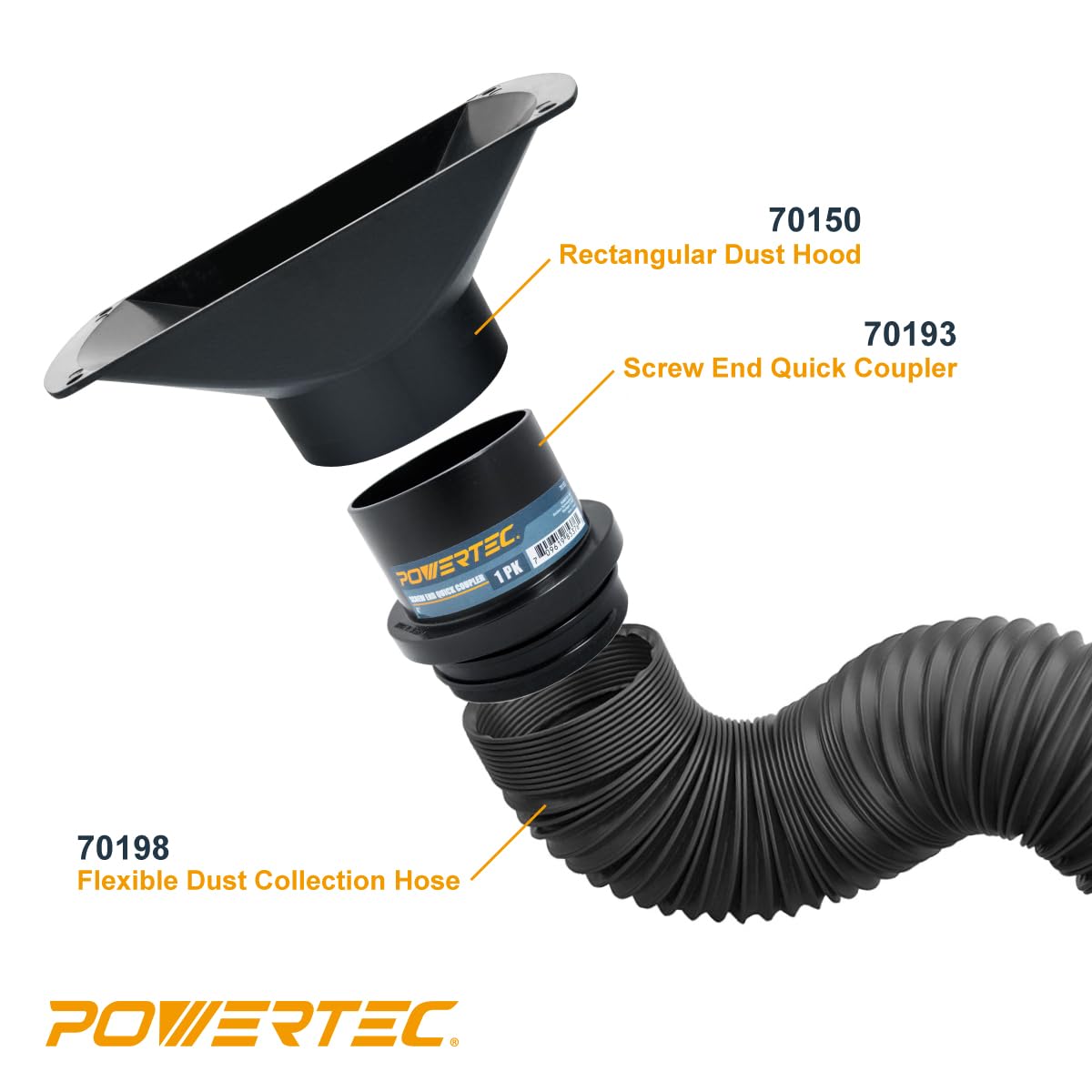 POWERTEC 70150 Rectangular Dust Hood Collector – ABS Plastic, 4 Inch OD Attachment for Woodworking Dust Collection Hose and Fittings