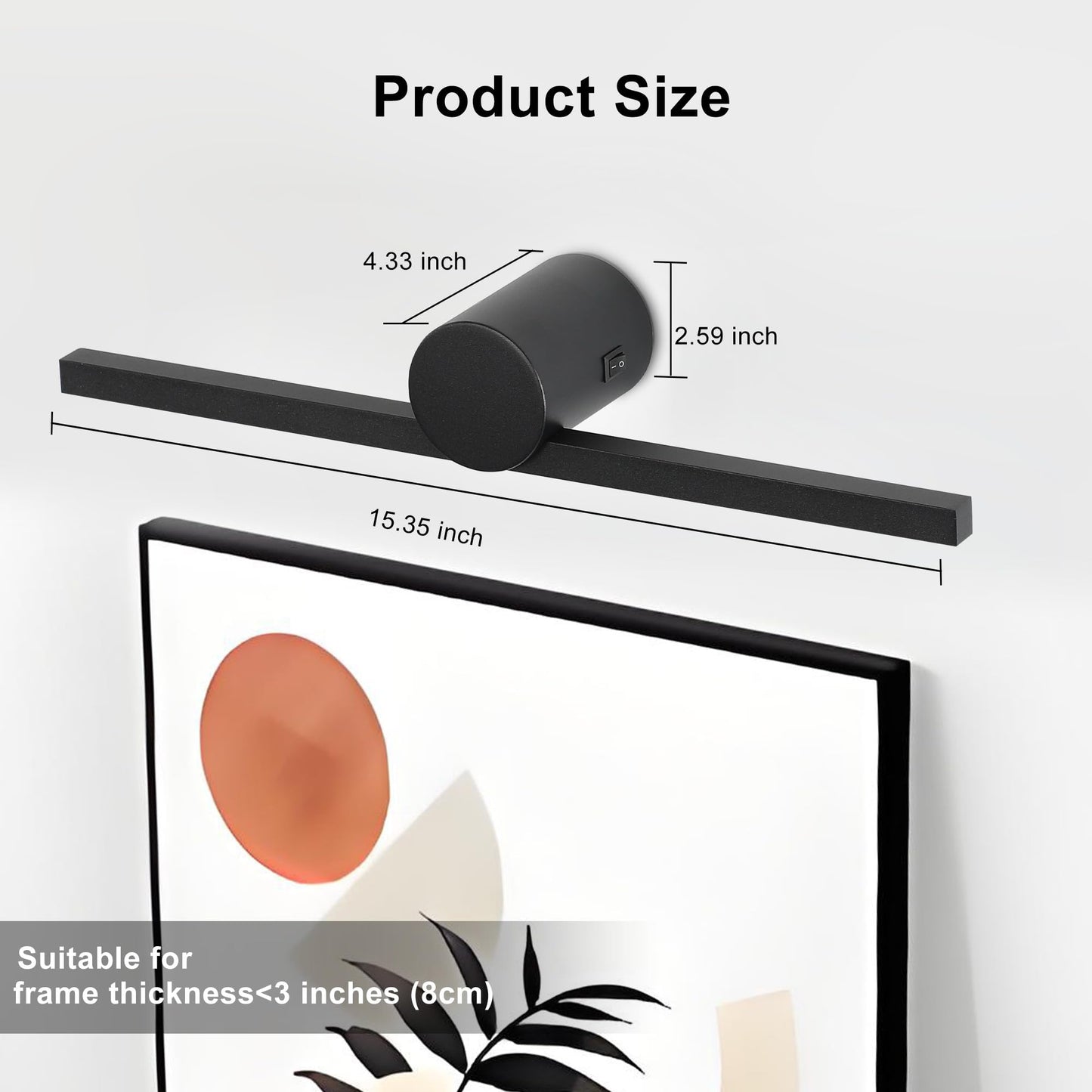 ZitoStory 15.35" Battery Operated Picture Light with Remote – Wireless, Dimmable Art & Canvas Lighting, Rechargeable, Black