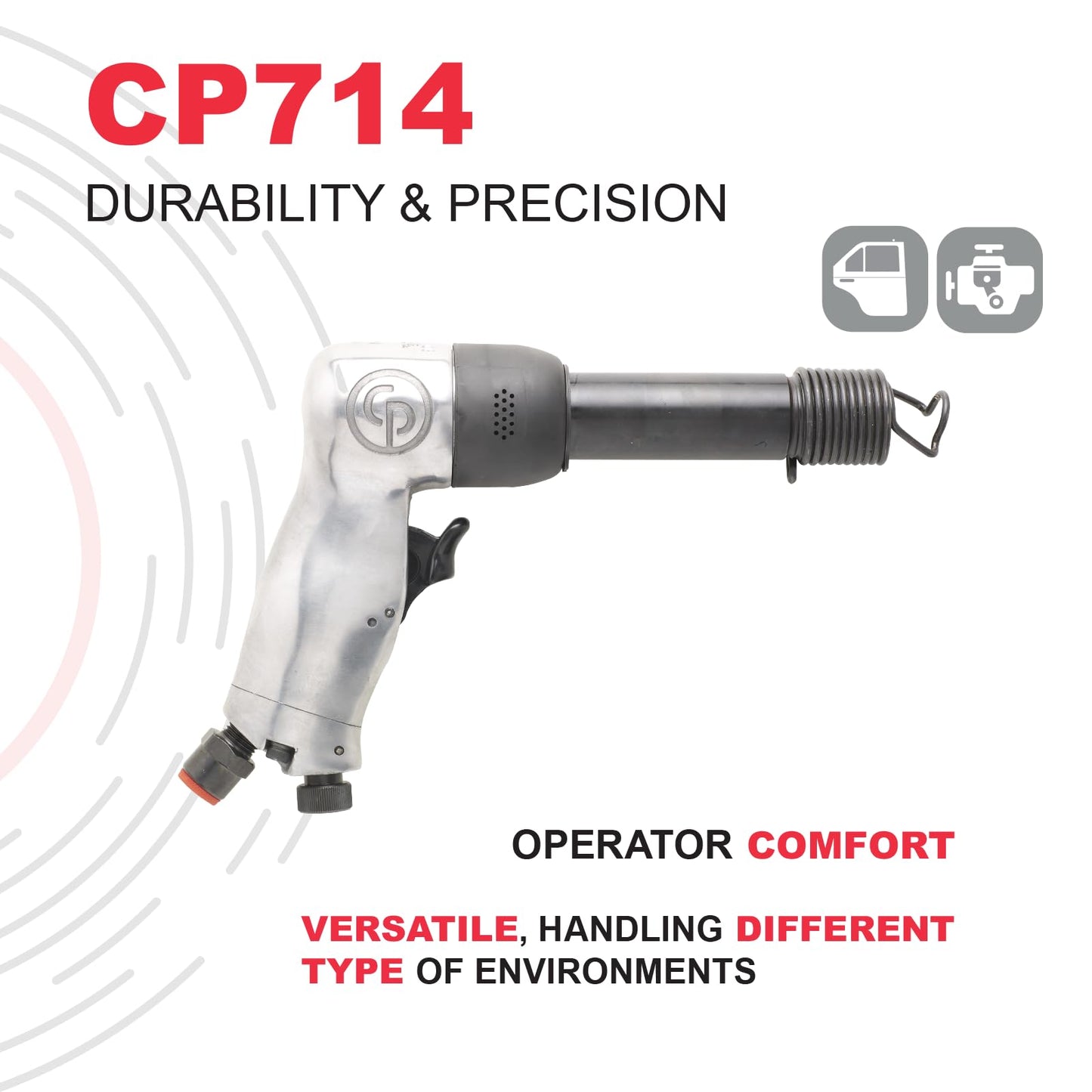 Chicago Pneumatic CP714 Air Hammer, 0.401" Round Shank, 3.15" Stroke, 0.55" Bore, Pistol Handle, 2000 BPM, Welding & Construction Tool