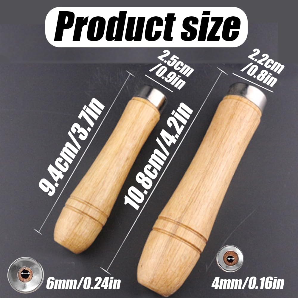 12-Piece Wood File Handle Set, 6 Large Handles for 10–12" Files & 6 Medium Handles for 6–8" Files, Wooden Handles with Metal Collars