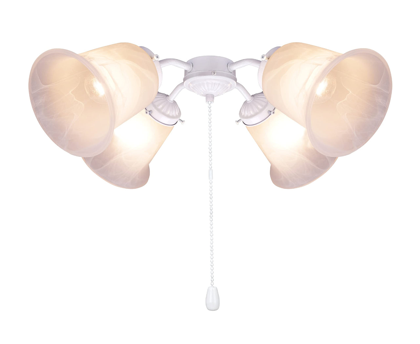 Aspen Creative 22003-21, Four-Light Ceiling Fan Fitter Light Kit with Pull Chain, Painted White