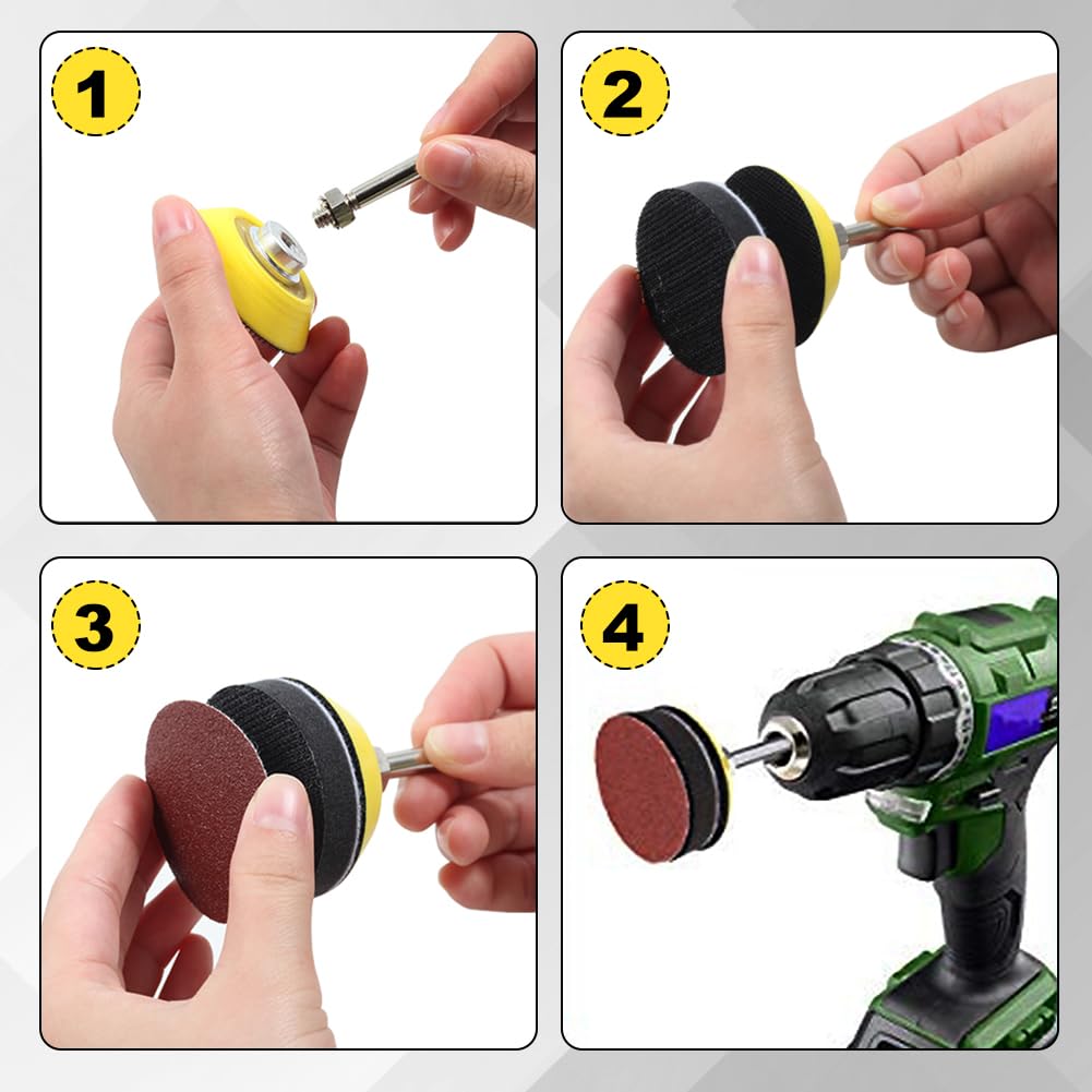 SPEEDWOX 5 Packs 1 Inches Hook and Loop Sanding Discs Pad Kit with Inch Shank Drill Attachment Backing Pads and Soft Foam Layer Buffering Pad