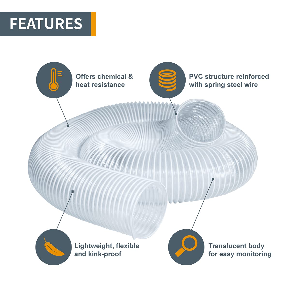 POWERTEC 4" x 20' Dust Collection Hose for Table Saw, Band Saw, Planer & Jointer – Woodworking Dust Collector System 70143