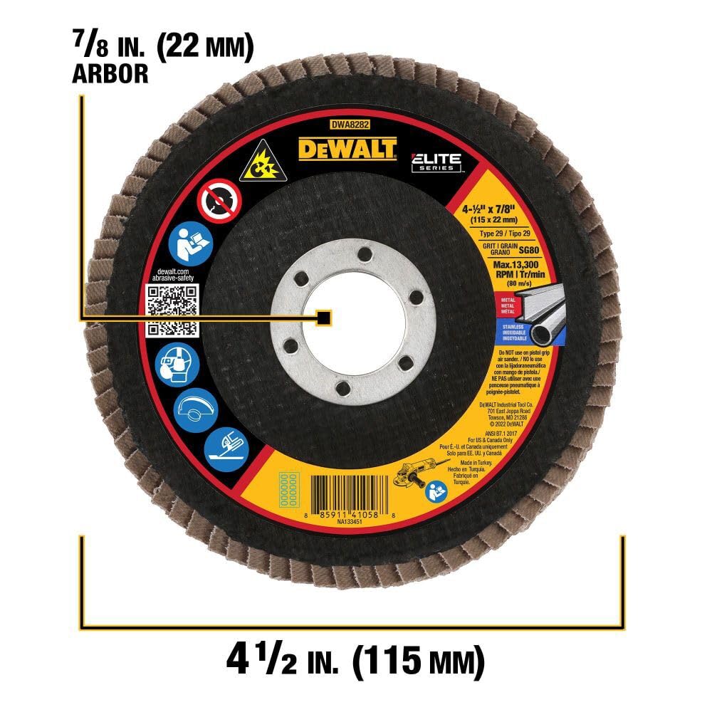 DEWALT DWA8282 80G T29 XP Ceramic Flap Disc, 4-1/2" x 7/8"