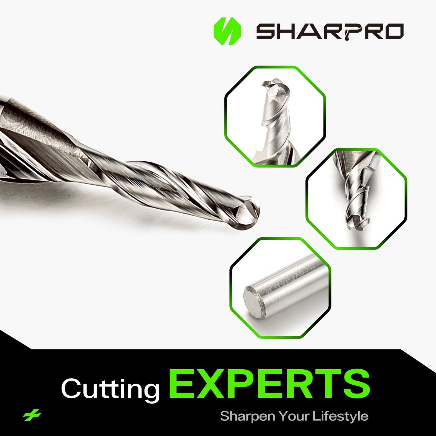 SHARPRO 1/8 Ball Nose CNC Router Bits 1/4 Inch Shank, Carbide Ballnose Up Cut Router Bit, End Mill for Wood, Aluminum, Engraving