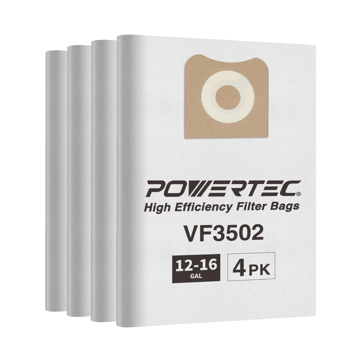 POWERTEC 23743 VF3502 Size A Shop Vacuum Bags for Ridgid 4 Pack, 12-16 Gal. Vacuum Bags for Ridgid HD1200, HD1400 Wet Dry Vac (75002P2)