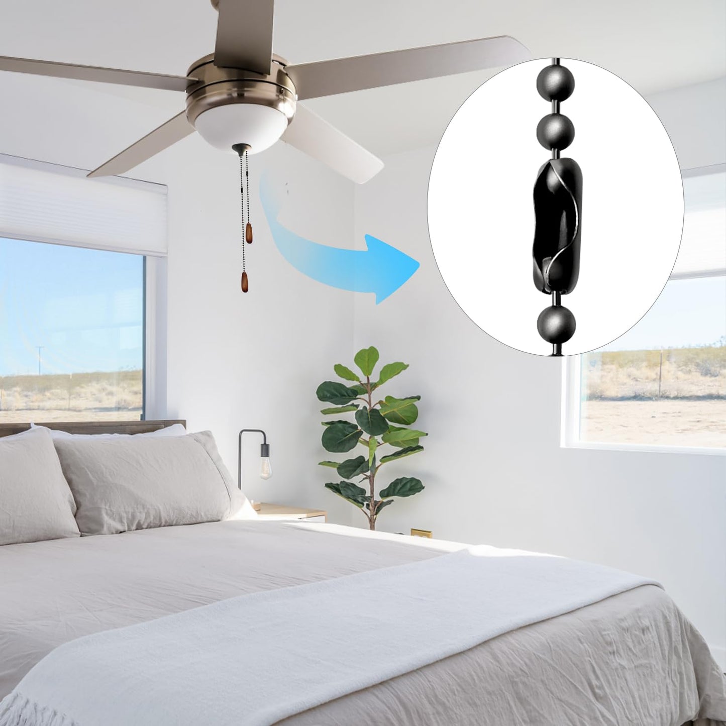 Ceiling Fan Pull Chain Extender, 12Feet 3mm Diameter Beaded Ball Fan Light Extension Pull Chain with 10 Matching Connectors(Black)