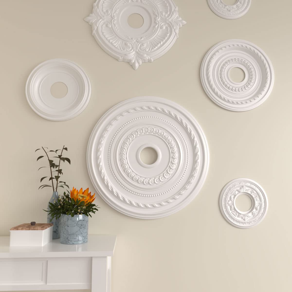 Ekena Millwork CM25CO Cole Ceiling Medallion, 25 3/8"OD x 3 3/8"ID x 1 3/8"P (Fits Canopies up to 9 1/8"), Factory Primed