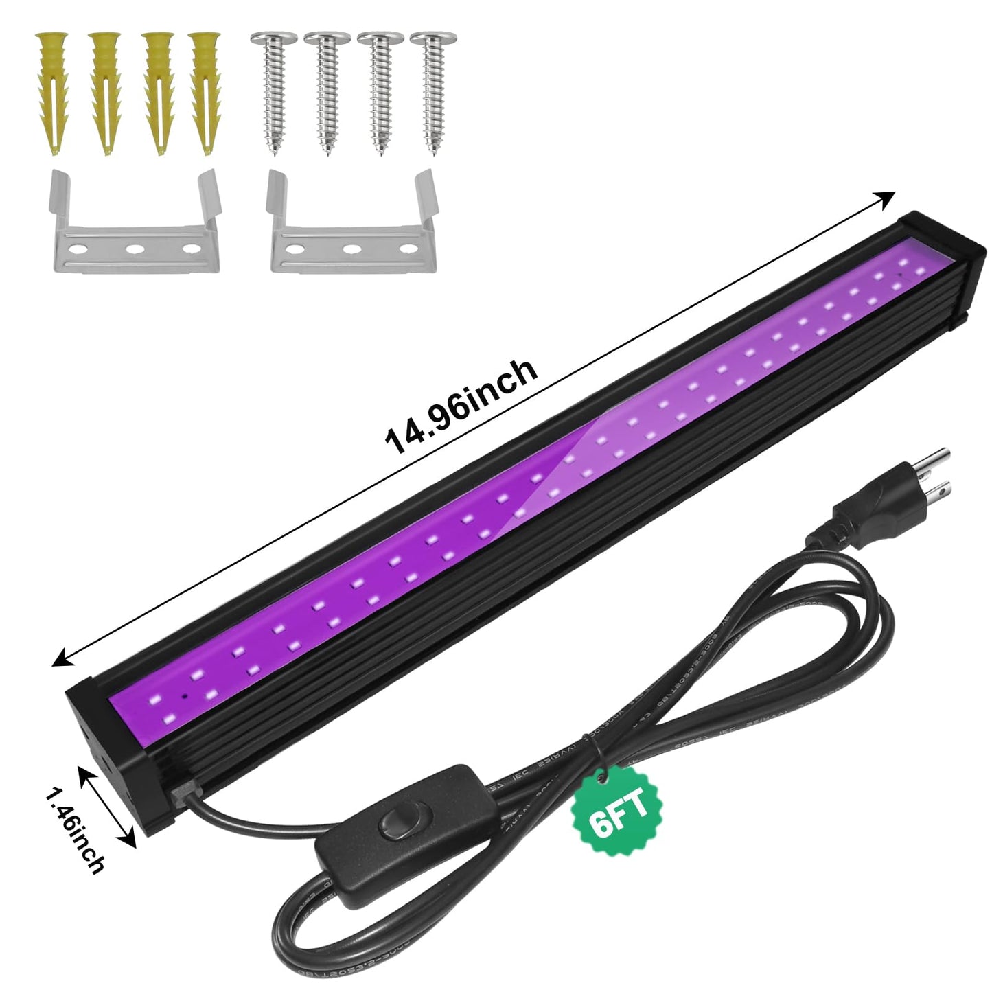 ycponggon 24W LED Black Light Bar, 1-Pack UV Blacklight for Halloween, Glow Parties, Body Paint, Bedroom, Game Room, Stage Lighting