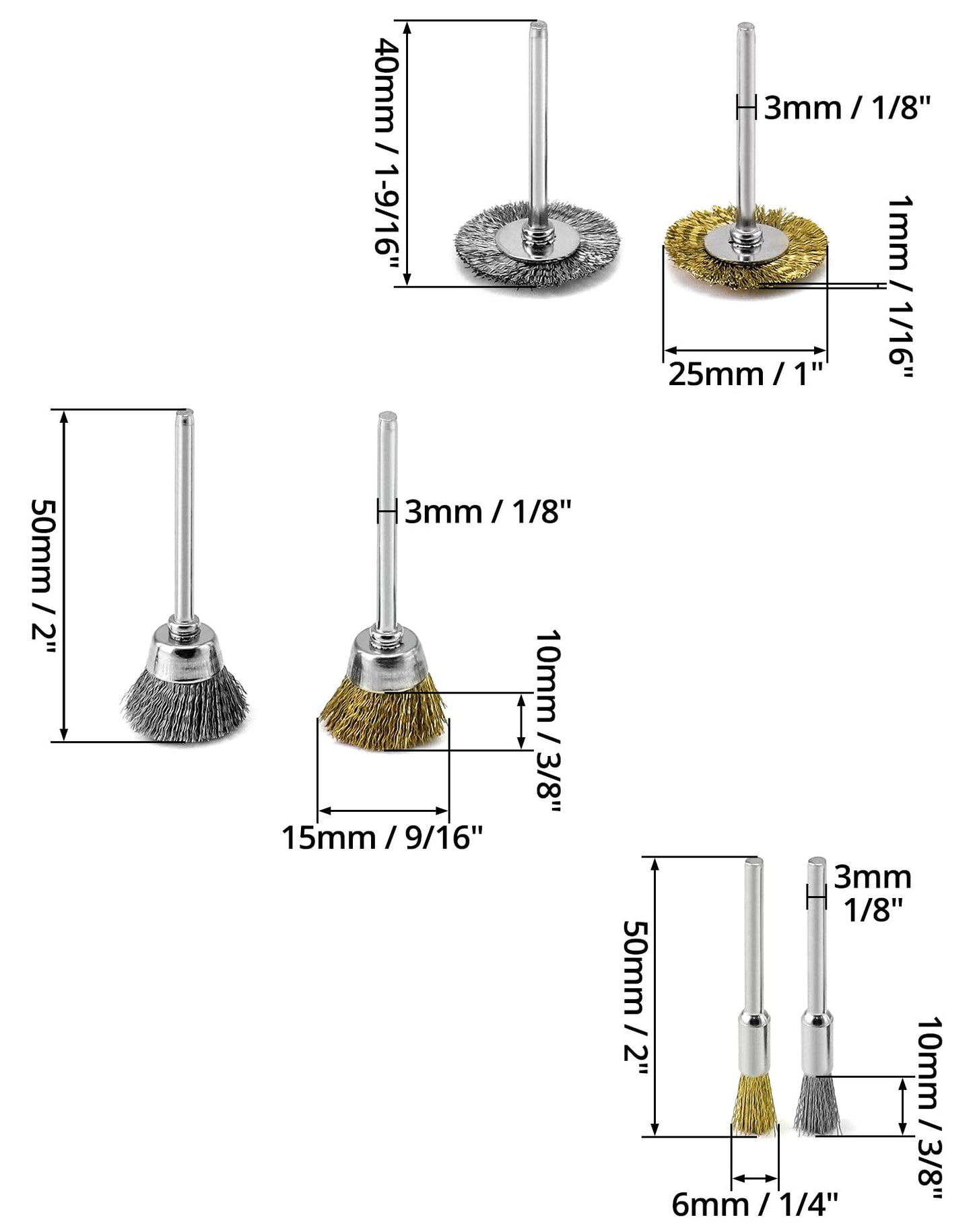 QWORK 36Pcs Brass & Stainless Steel Wire Brush Polishing Wheel Kit for Rotary Tools - for Metal, Wood Grinding, Deburring, and Polishing