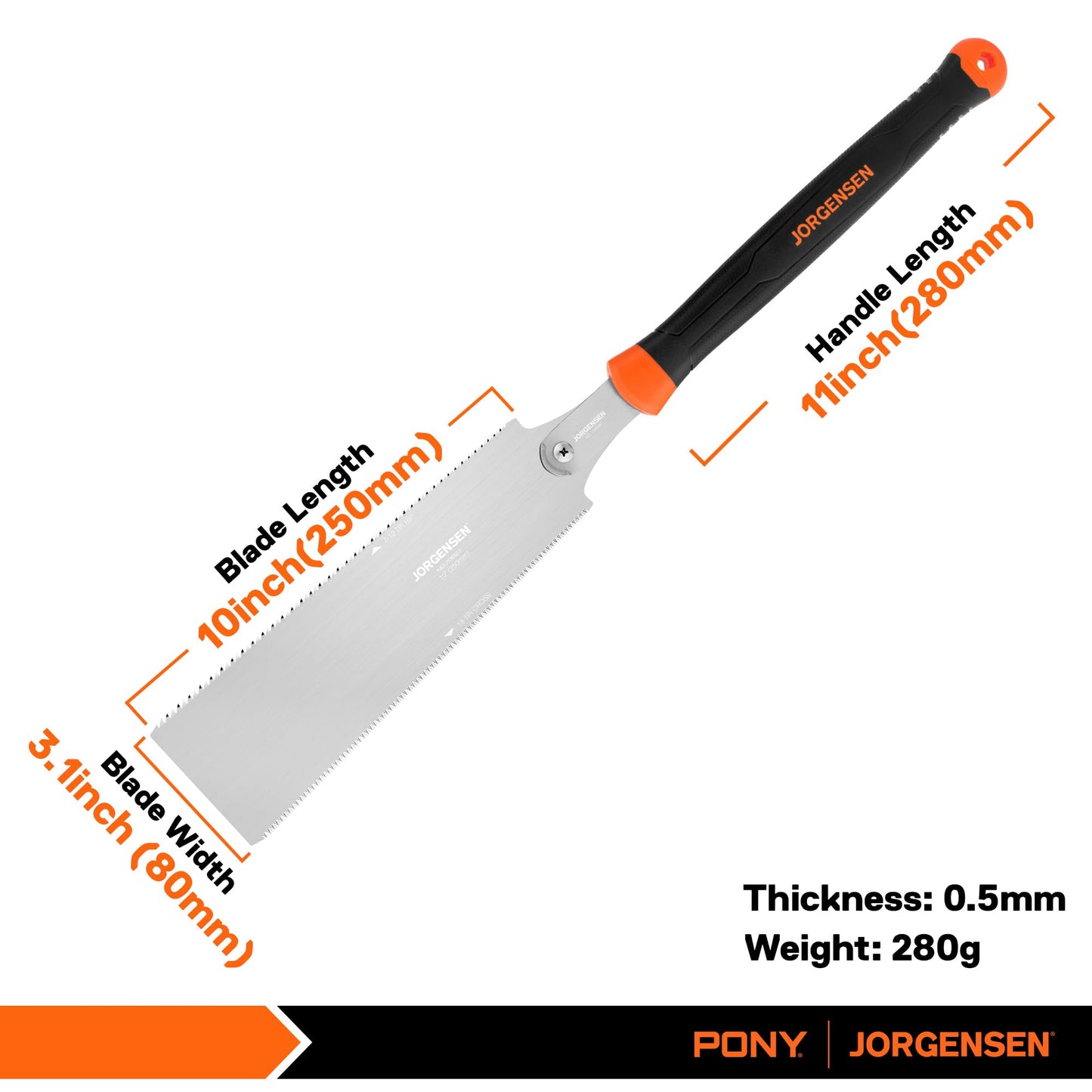 JORGENSEN 10-Inch Japanese Pull Saw, Double Edge Hand Saw with SK5 Flexible Replaceable Blade, 7–12 & 18 TPI Flush Cut for Woodworking