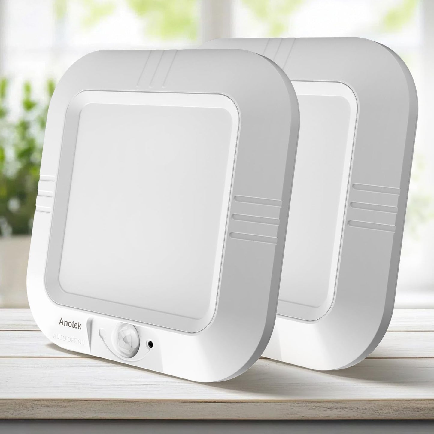 ANOTEK Motion Sensor Ceiling Light, 48 LED, 180LM 6000K, Battery Operated, Wireless, Motion Activated for Closet, Pantry, Shed – 2 Pack