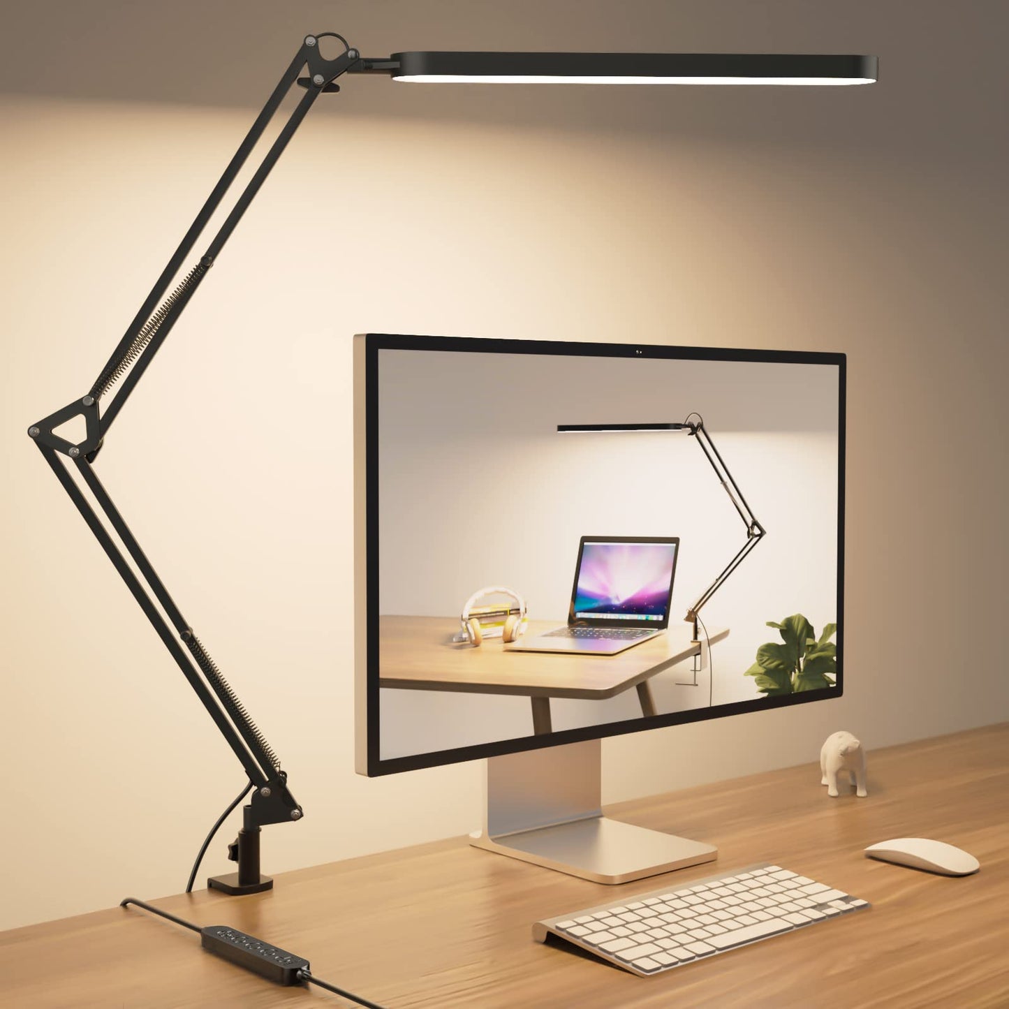 SKYLEO Desk Lamp for Home Office, Eye Comfortable LED Desk Light for Long Hours, Adjustable Swing Arm with Memory Function, Black