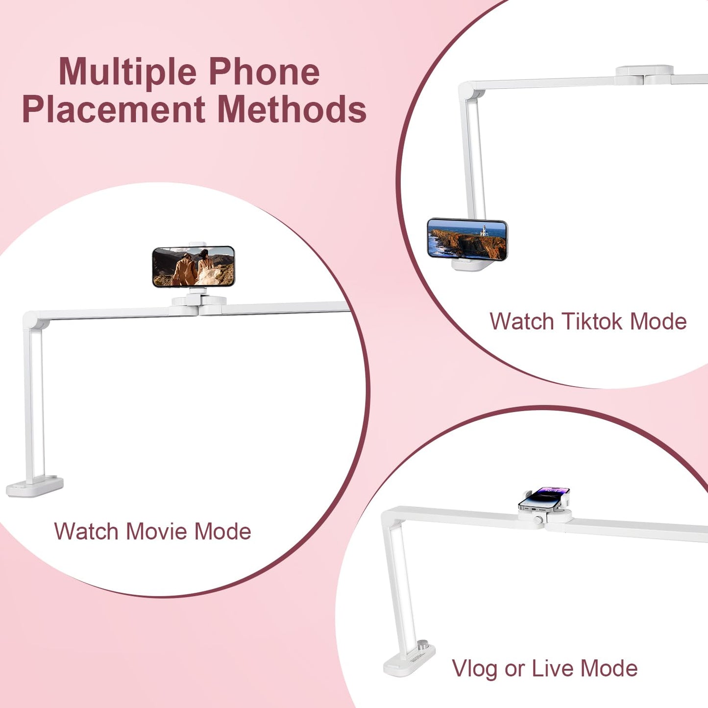 iVict 34" Nail Desk Lamp with Phone Stand, Adjustable Brightness 0-100%, 3000K-6000K LED Light for Nails, Tattoos & Beauty