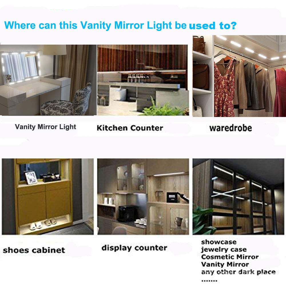 LED Hollywood Vanity Mirror Lights, 10ft Dimmable Touch-Control Strip, Ultra Bright White for Makeup Table & Bathroom Mirror
