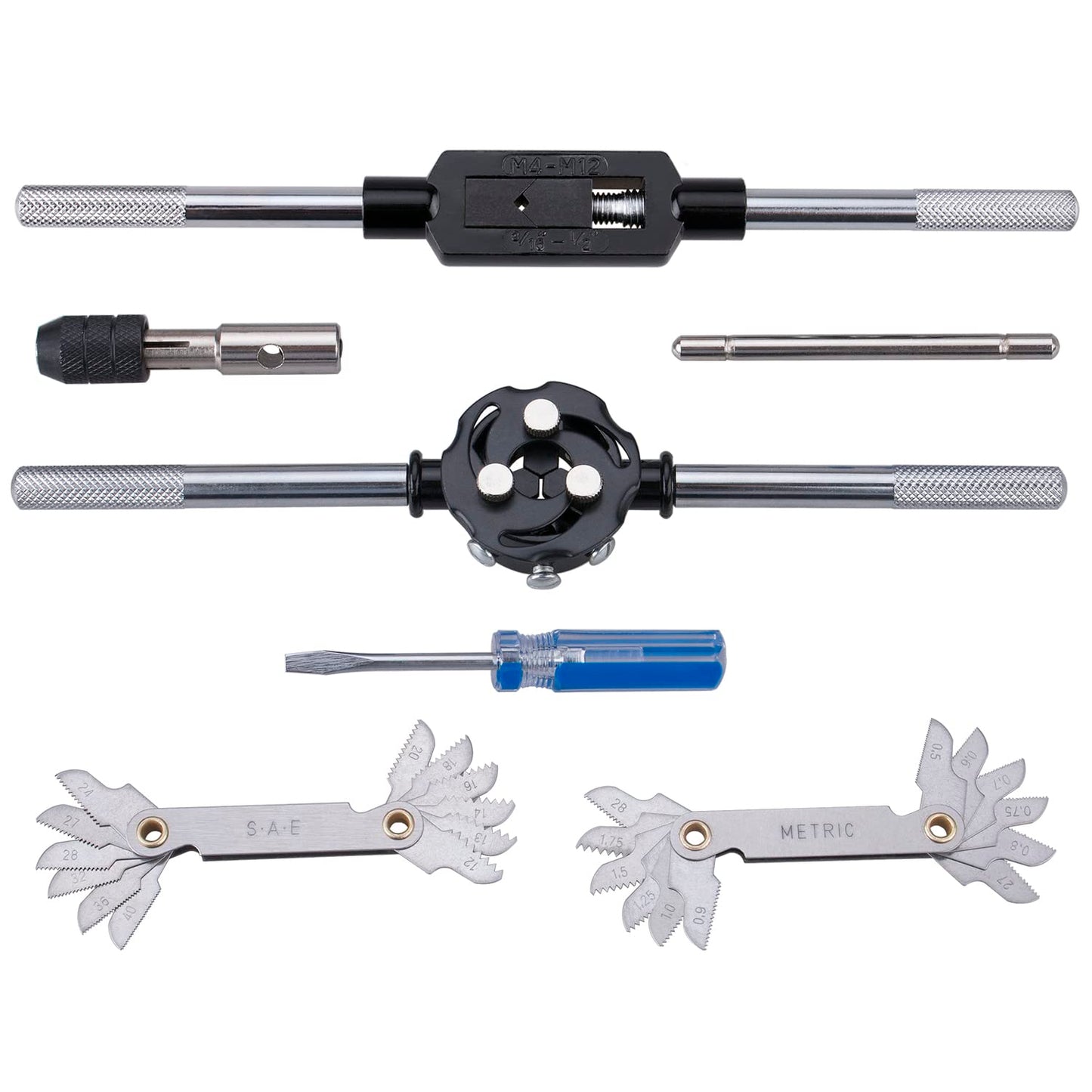 60-Pc Master Tap & Die Set, SAE #4-1/2" & Metric M3-M12, Coarse & Fine Threads, Complete Threading Kit with Accessories & Case