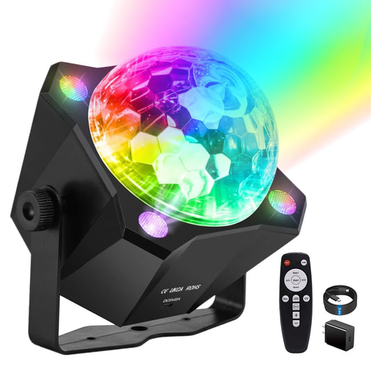 Megaboon Disco Ball Light, Sound-Activated 6-Color Party Strobe, Indoor & Outdoor DJ, Club, Home, Birthday, Wedding, Holiday Mood Light