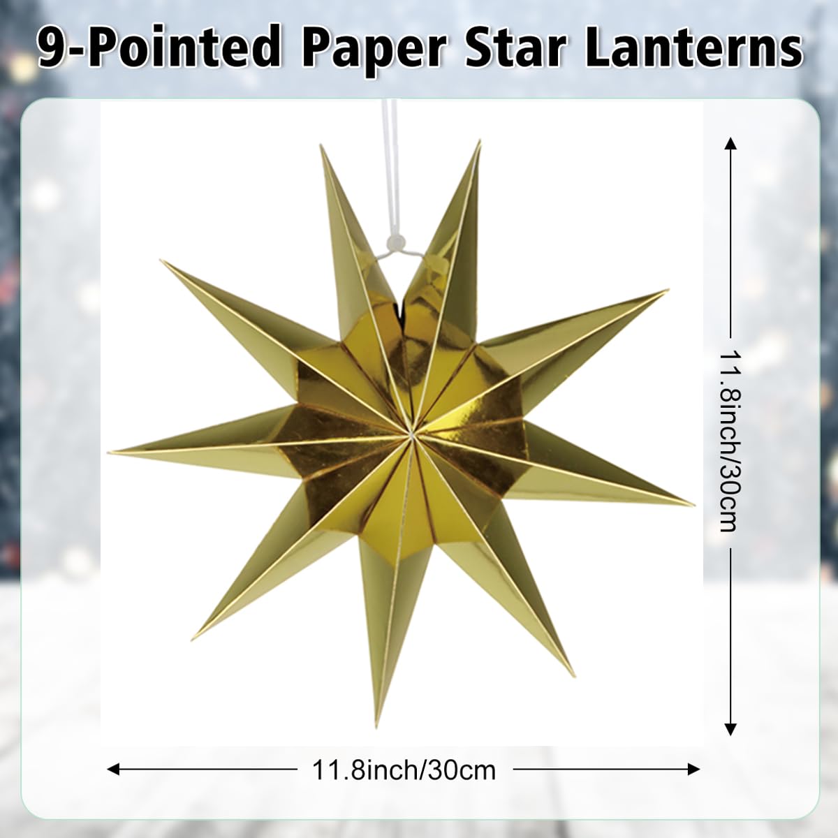 5-Pack 11.8” Gold 9-Point Paper Star Lanterns – Hanging Paper Lampshades for Christmas, Wedding, Birthday & Home Decor