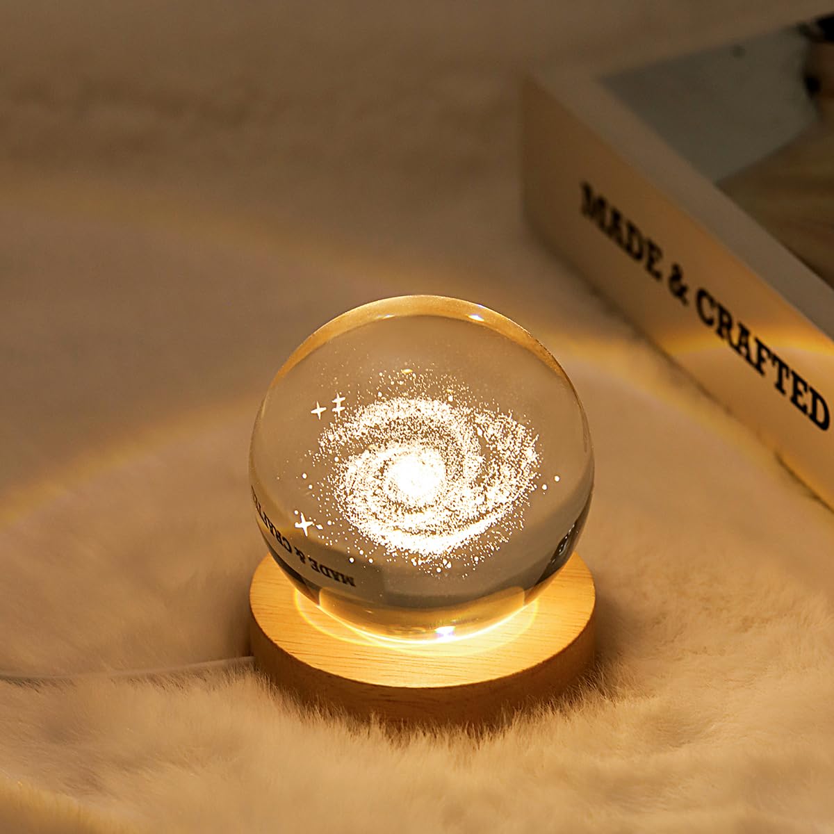 YANFEYHA 3D Galaxy Crystal Ball Lamp, Dimmable LED Night Light with Wooden Base, Desk & Bedroom Decor, Kids Teens Adults Gift, 2.4”