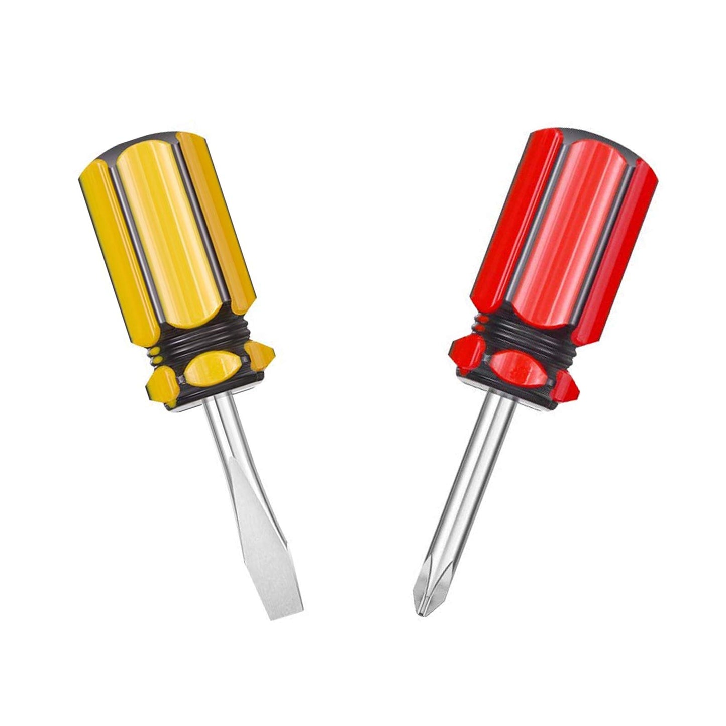 Buspoll Short Screwdriver Set: Two-Color Small Handle Stubby Screwdriver - Phillips & Flat Head