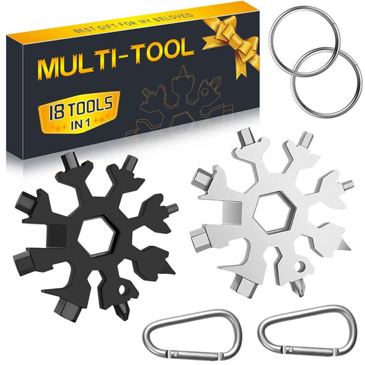 Snowflake 18-in-1 Multitool 2-Pack – Christmas Stocking Stuffers for Men, Dad, Husband, Gifts from Kids (Silver & Black)