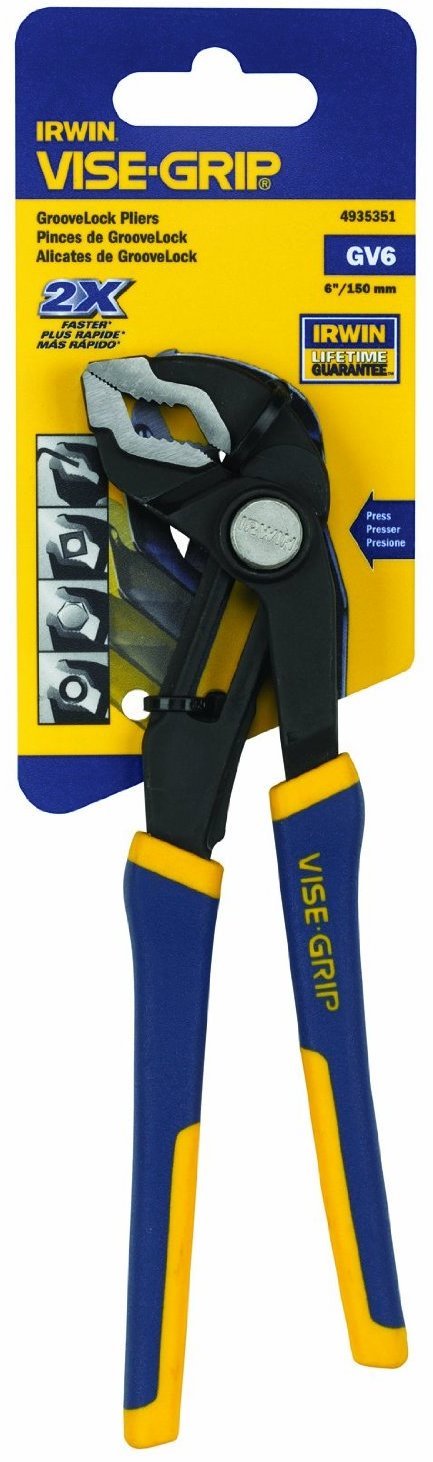 IRWIN VISE-GRIP Tools GrooveLock Pliers, V Jaw, 6-inch (4935351), Black, Blue Yellow, Silver, 6"