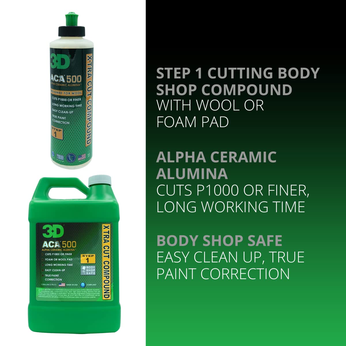 3D ACA 500 Extra-Cut Cutting Compound – Step 1 Deep Paint Correction, P100+ Grit, Low Dust, Body Shop Safe, 8oz, Made in USA