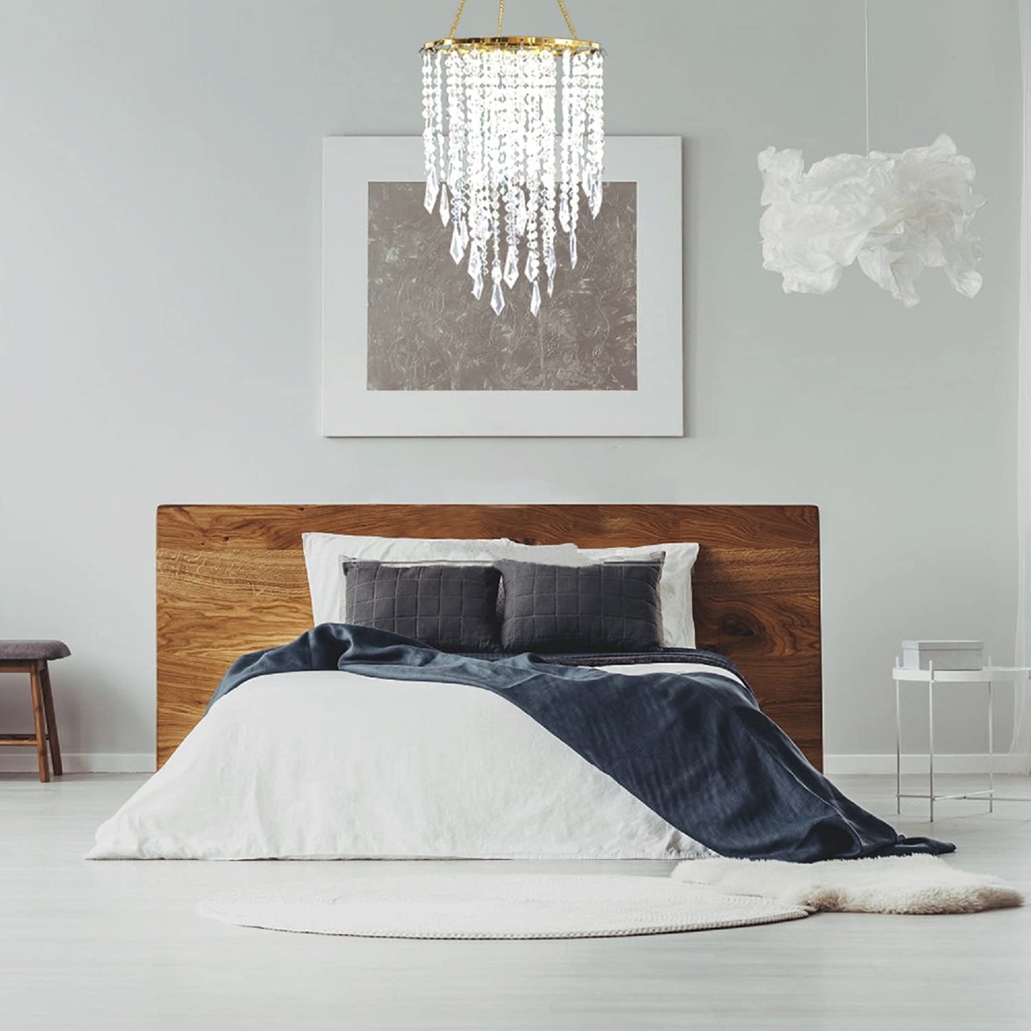 Cioceen Acrylic Chandelier Ceiling Light Shade Beaded Hanging Pendant Lampshade with Gold Frame for Bedroom for Wedding Party H12.9" X W8.7" 3 Tiers