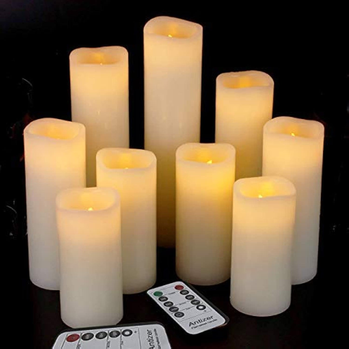 antizer Flameless LED Candles, 9-Pack Ivory Real Wax with Remote & Timer, 4"-9" Pillars for Home, Wedding, Fireplace & Festival Decor