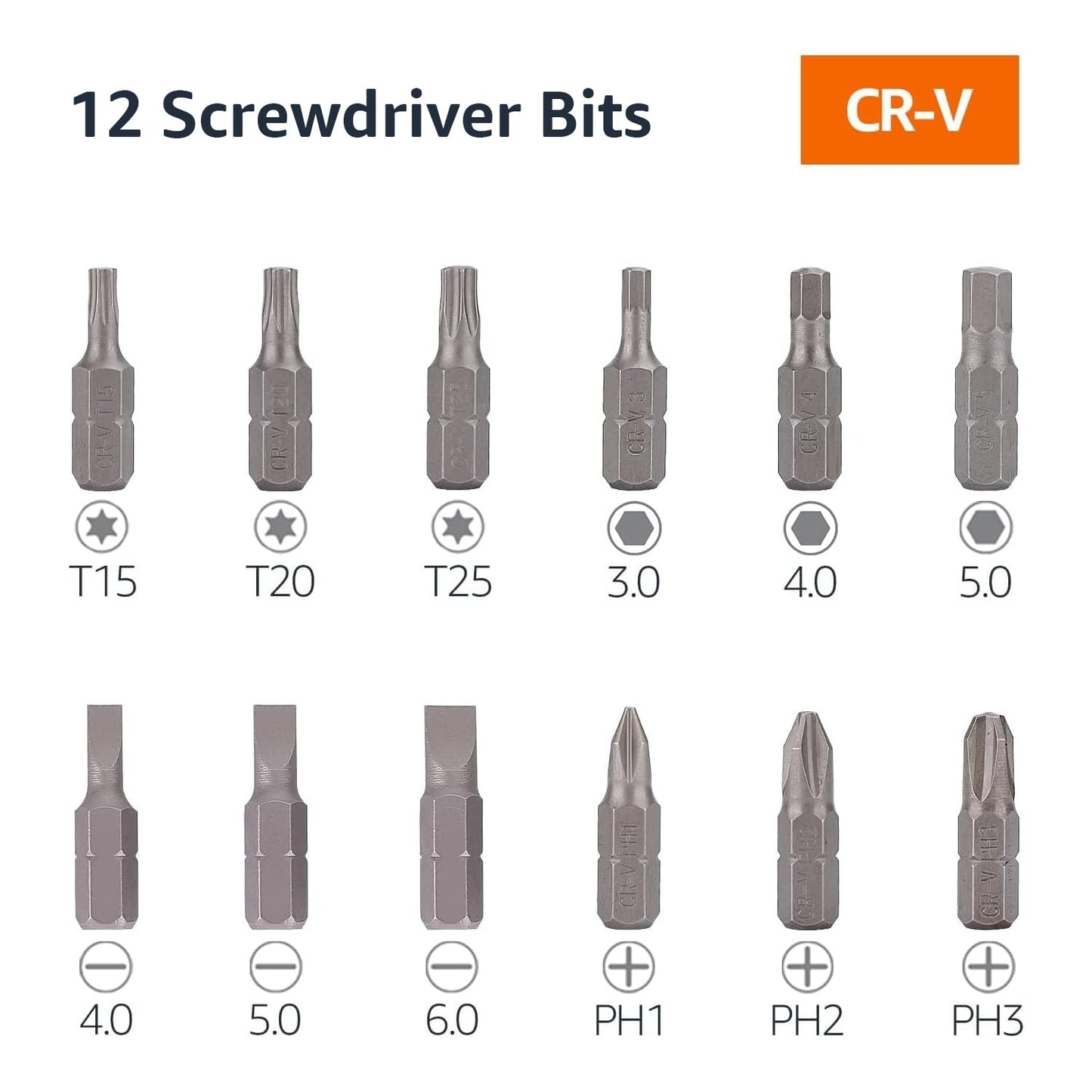 Amazon Basics 12 Piece Ratcheting Magnetic Screwdriver Set with Multiple Bits, Black, Blue, Silver