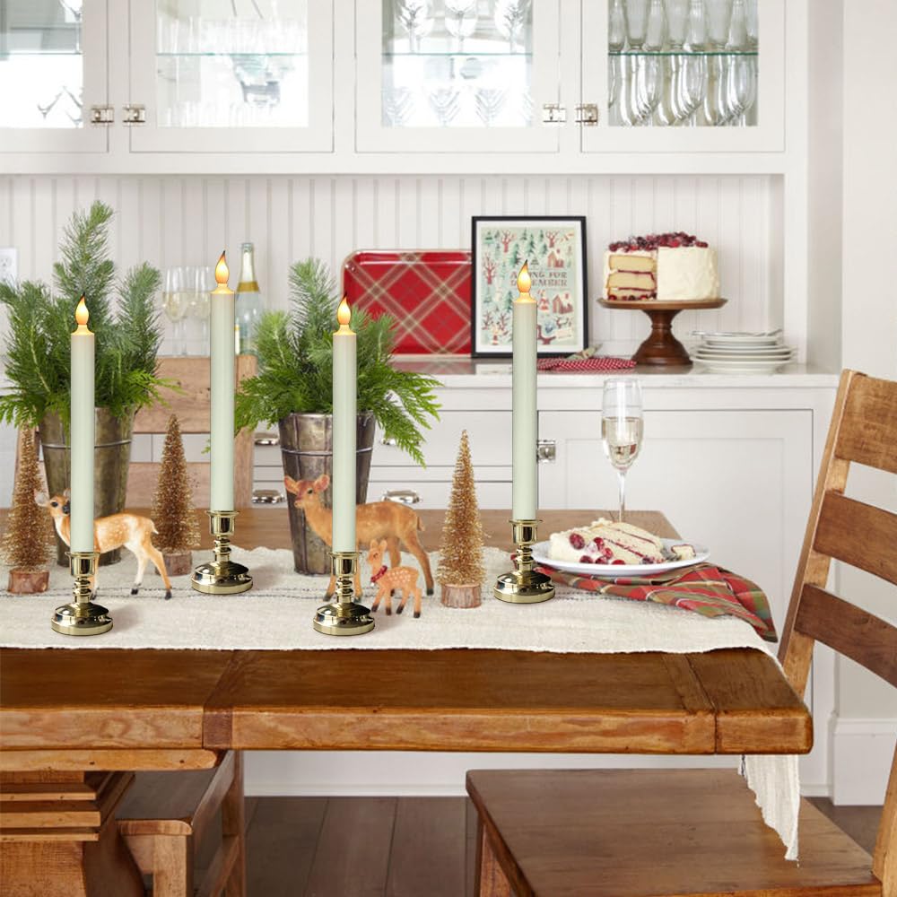 DRomance Flameless LED Window Candles with Remote & Timer, Battery-Operated Tapers with Suction Cups, Set of 6, Gold Holders