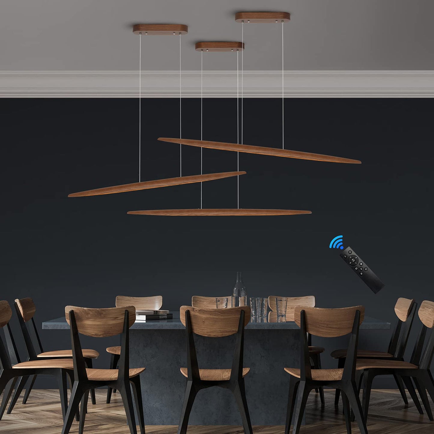 **YISDESIGN 39" Wood Linear LED Pendant Light, Dimmable 24W Hanging Island Fixture for Dining Room, Kitchen, Bar, Walnut Finish**