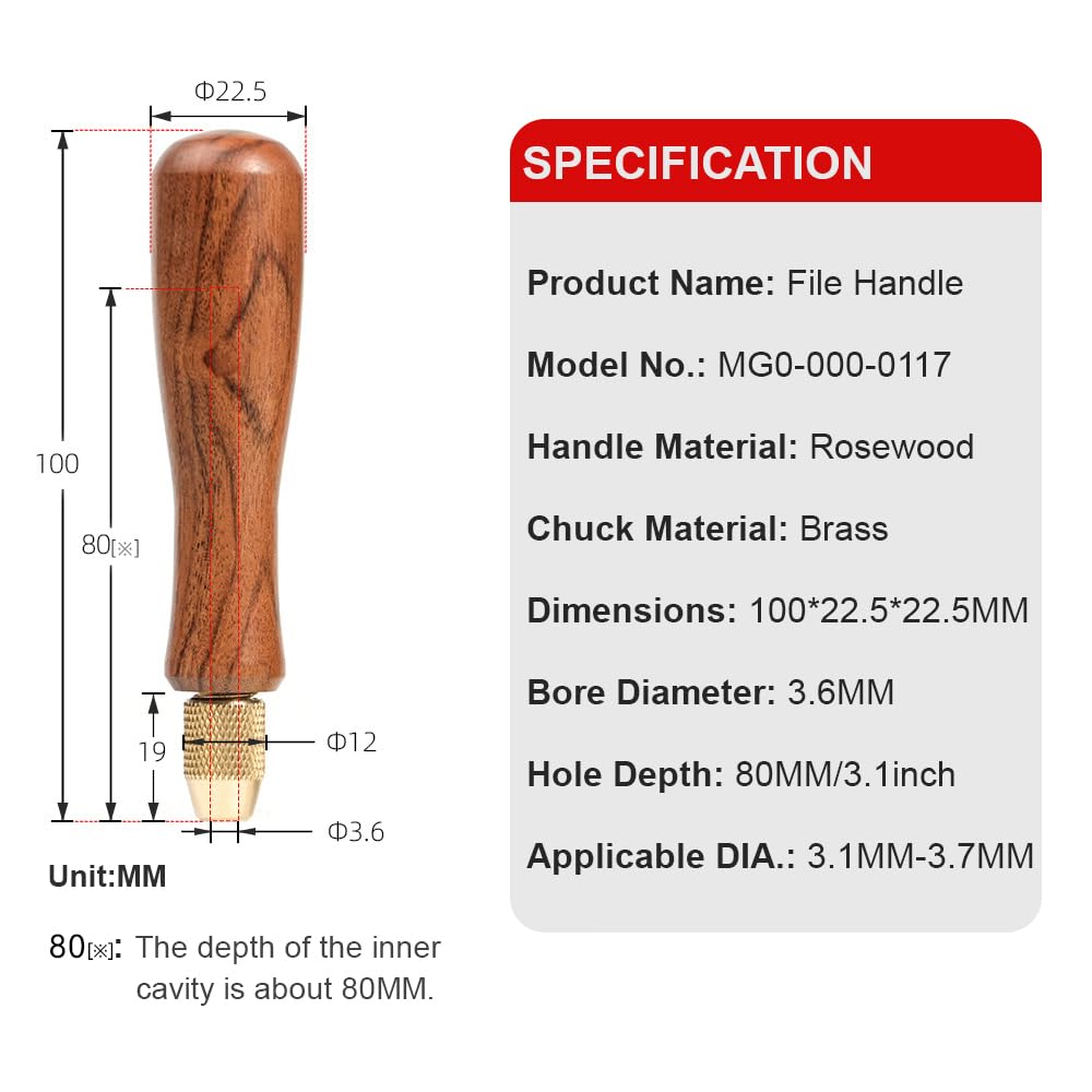 Toolcool Wood File Handle Wooden Handles with Brass Collet Chuck for Small Files with a Tang Diameter of 3.1MM-3.7MM