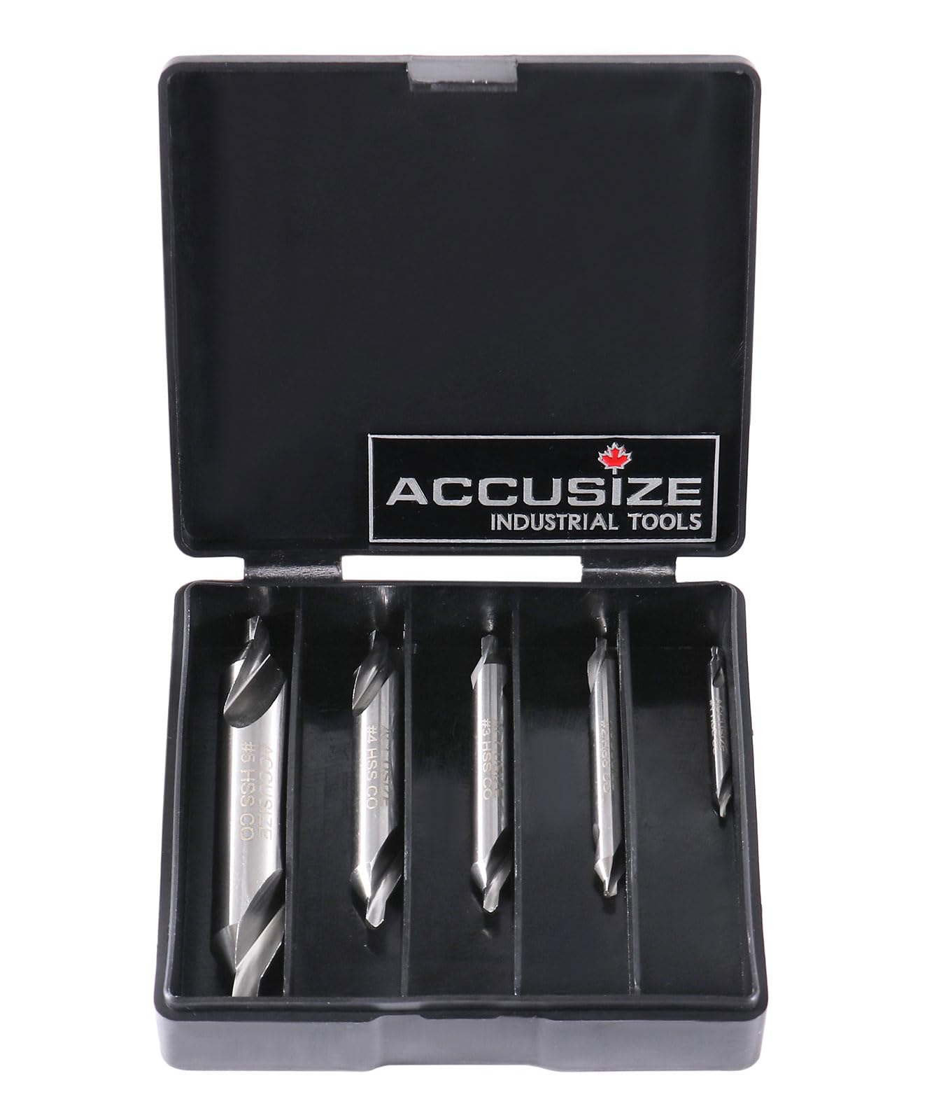 Accusize Industrial Tools 5pc ANSI M42 (H.S.S. + 8% Cobalt) Center Drill Set, 0556-5500