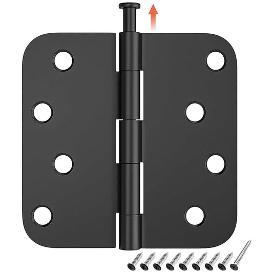 HOSOM 3 Pack Rounded Door Hinges 4 Inch 5/8'' Radius Corner, Matte Black Exterior & Interior Door Hinge for Entryway, Patio, Playhouse & More