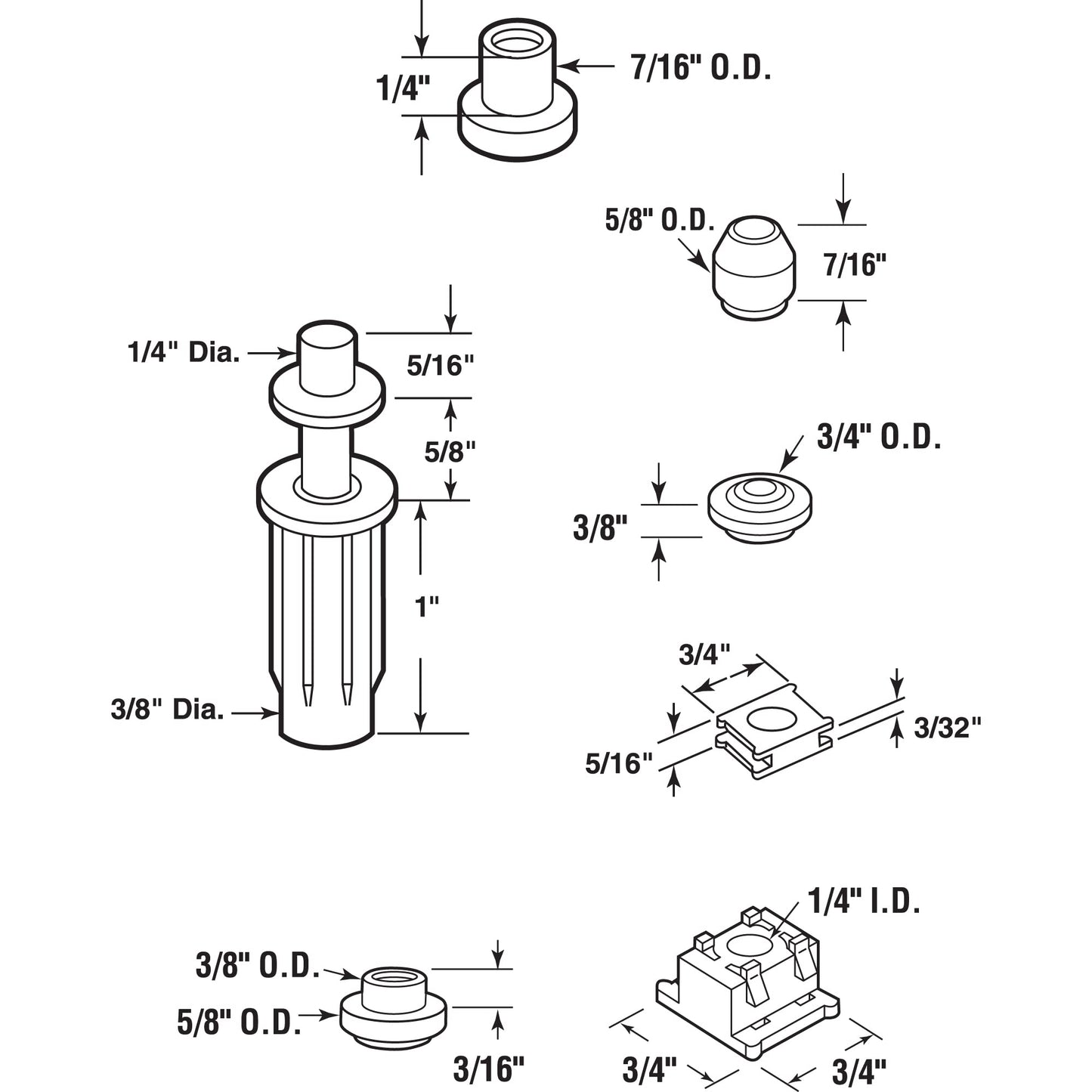 Prime-Line N 7539 Bi-fold Door Top Pivot and Cap Repair Kit, Plastic Base Fits 3/8 In. Diameter, 7 Pairs Cap Assortment, Spring-Loaded (1 Kit)
