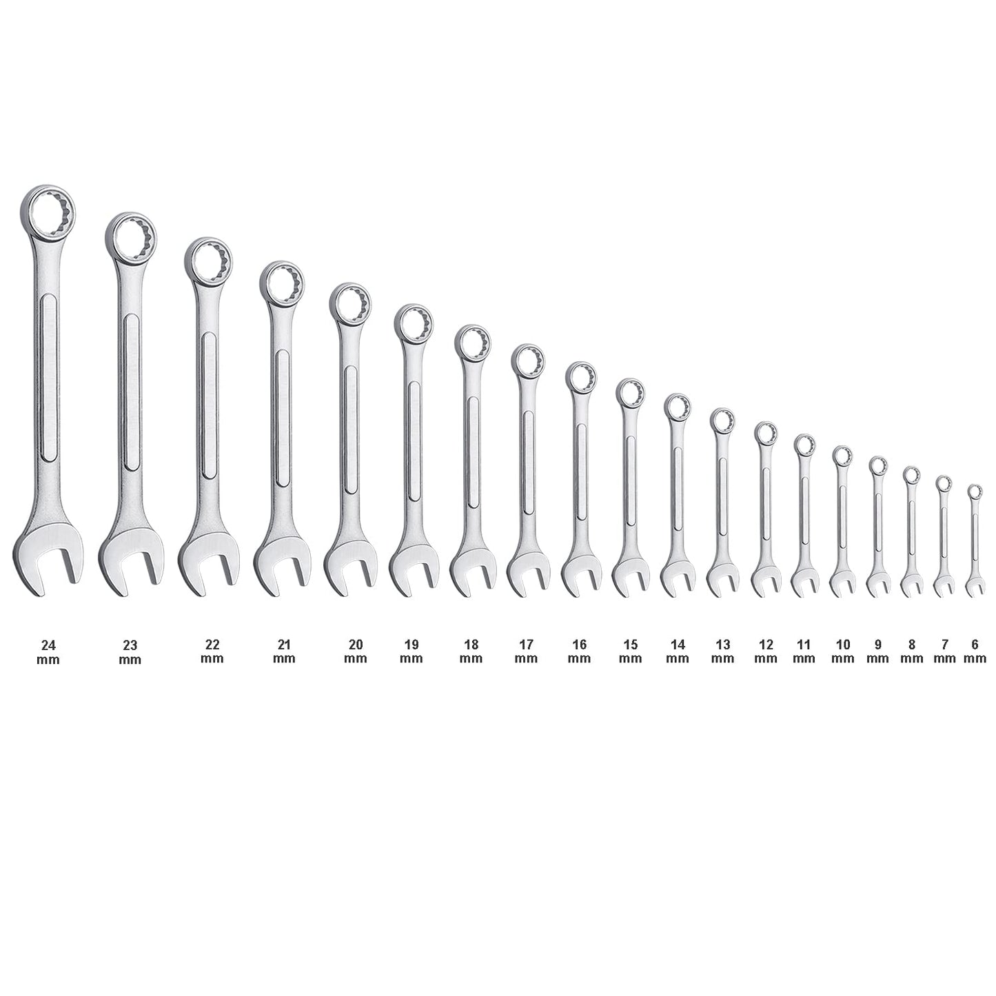 19-Piece Metric Combination Wrench Set 6–24mm, No Skipped Sizes, Roll-Up Pouch, for Garage, Auto Repair & Home Use