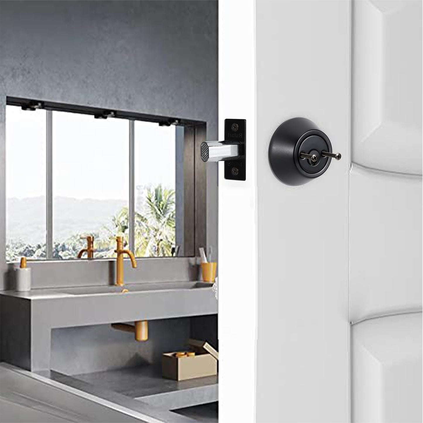 Double keyed Deadbolt Lock - Keyed on Both Sides, 2-Way Adjustable Cylinder Deadbolt (Privacy/Passage), Satin Stainless Steel(Black, Double Side)