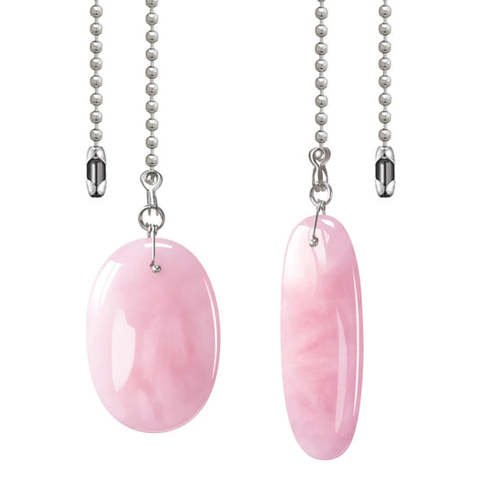 LEFERS Ceiling Fan Pull Chain, 2 Pieces Natural Gemstone Pendants with 12" Ceiling Fan Chain Extender and Connector (Rose Quartz)