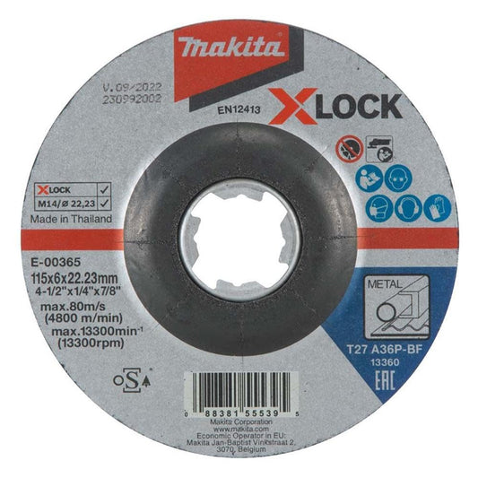 Makita E-00424 X-Lock 4-1/2" x 1/4" x 7/8" Type 27 General Purpose 36 Grit Metal Abrasive Grinding Wheel
