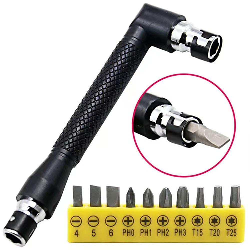 11.7in Flexible Screwdriver Bit Extension Kit - 10pc Set with 90° Angled Bits and Soft Shaft Adaptors