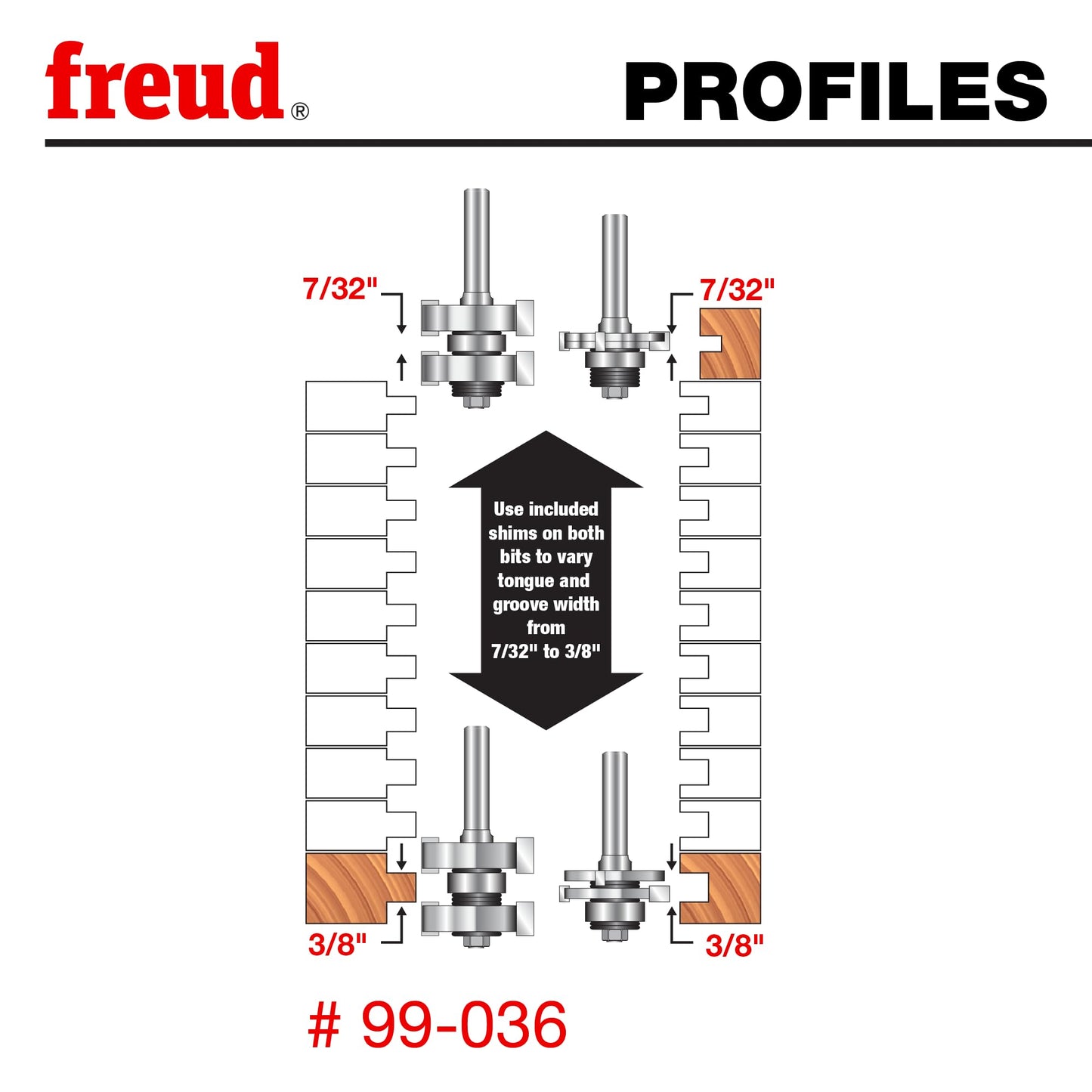 Freud 99-036: 1-3/4" (Dia.) Adjustable Tongue & Groove Bit Set