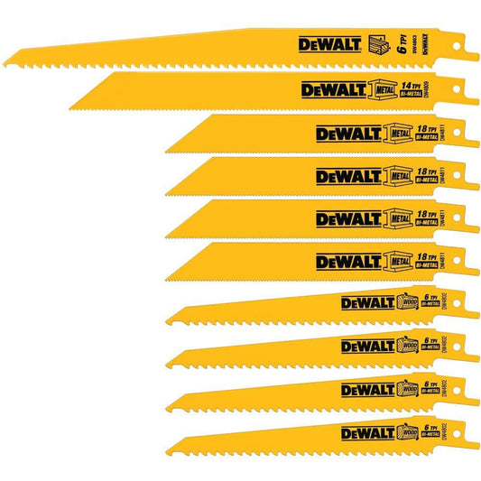 DEWALT Reciprocating Saw Blades, 10 Piece Combination Set, Various Sizes (DW4898)