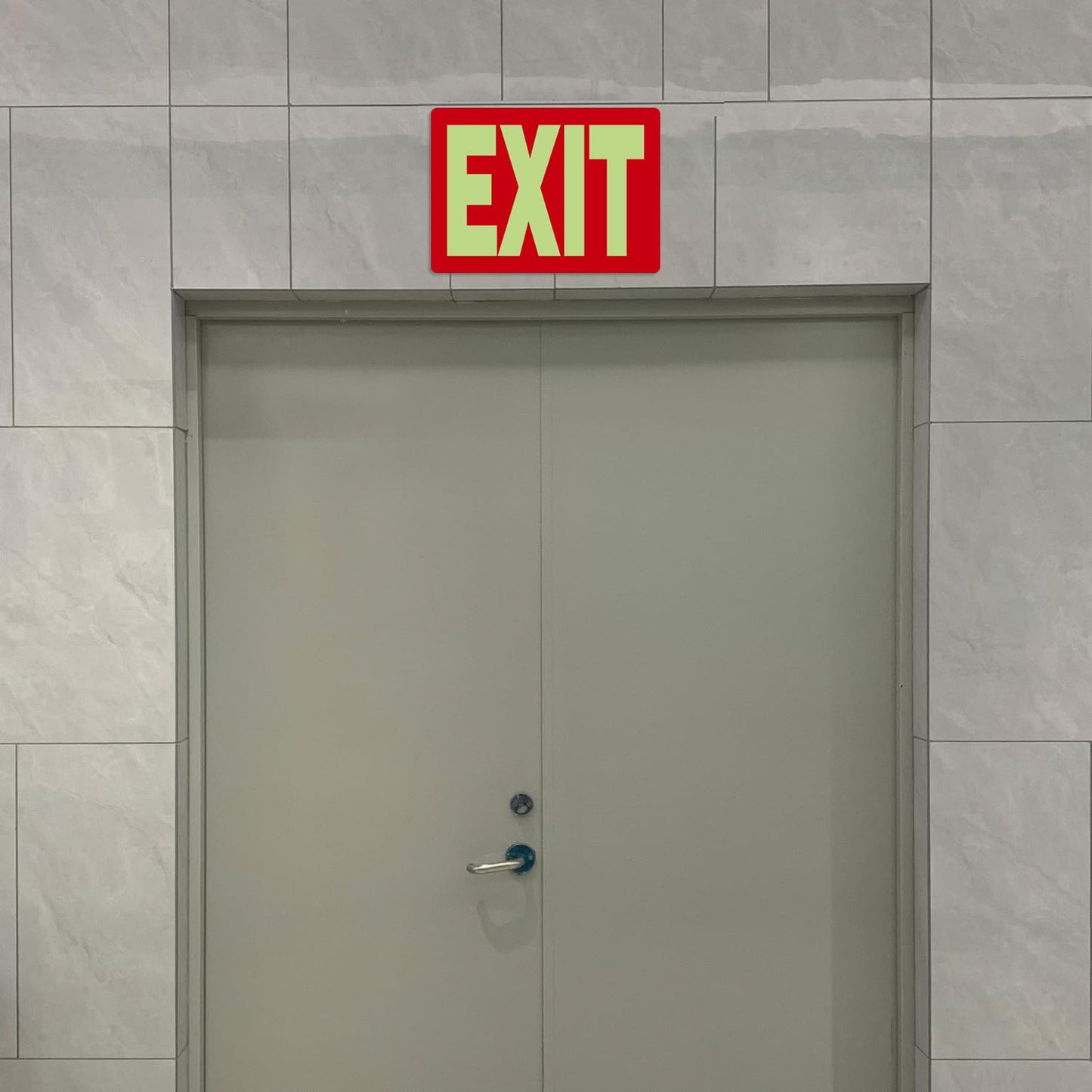 EXIT Sign Glow in the Dark Decals, 2-Pack 10"x7" Vinyl Stickers with 4 Arrows, Photoluminescent Emergency Signs, Visible 8 Hours