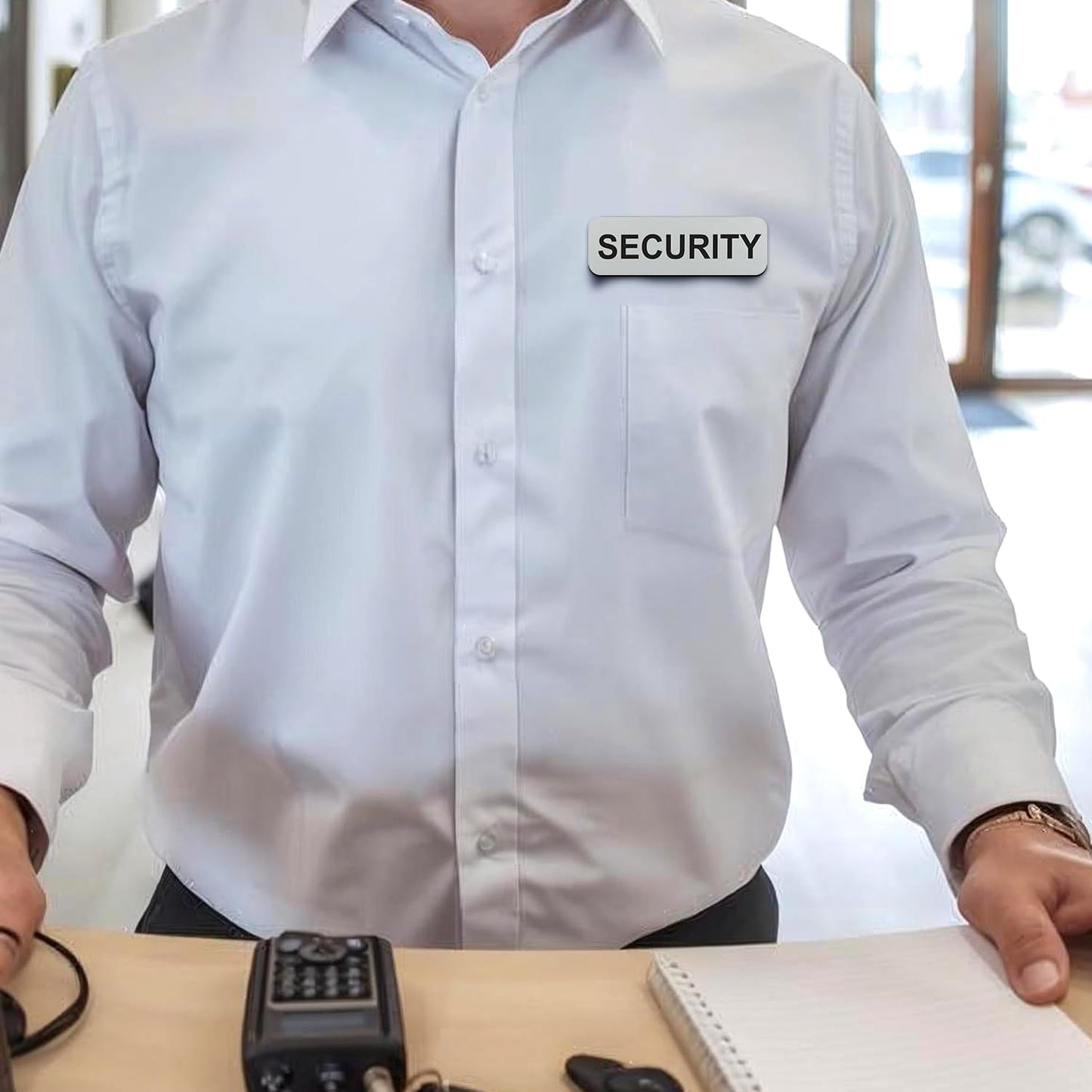 Security 1 x 3 Name Tag, Silver (3 Pack)