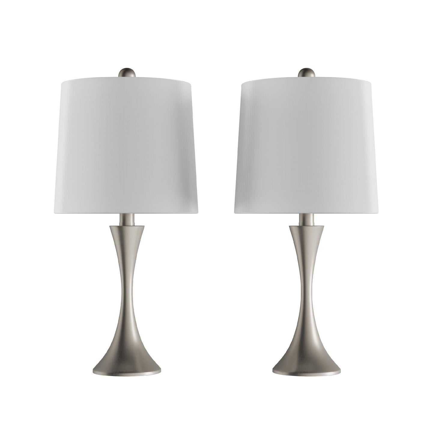 Table Lamps - Set of 2 Mid-Century Modern Lights with Metal Flared Trumpet Base - Includes Energy Efficient LED Light Bulbs by Lavish Home (Silver)