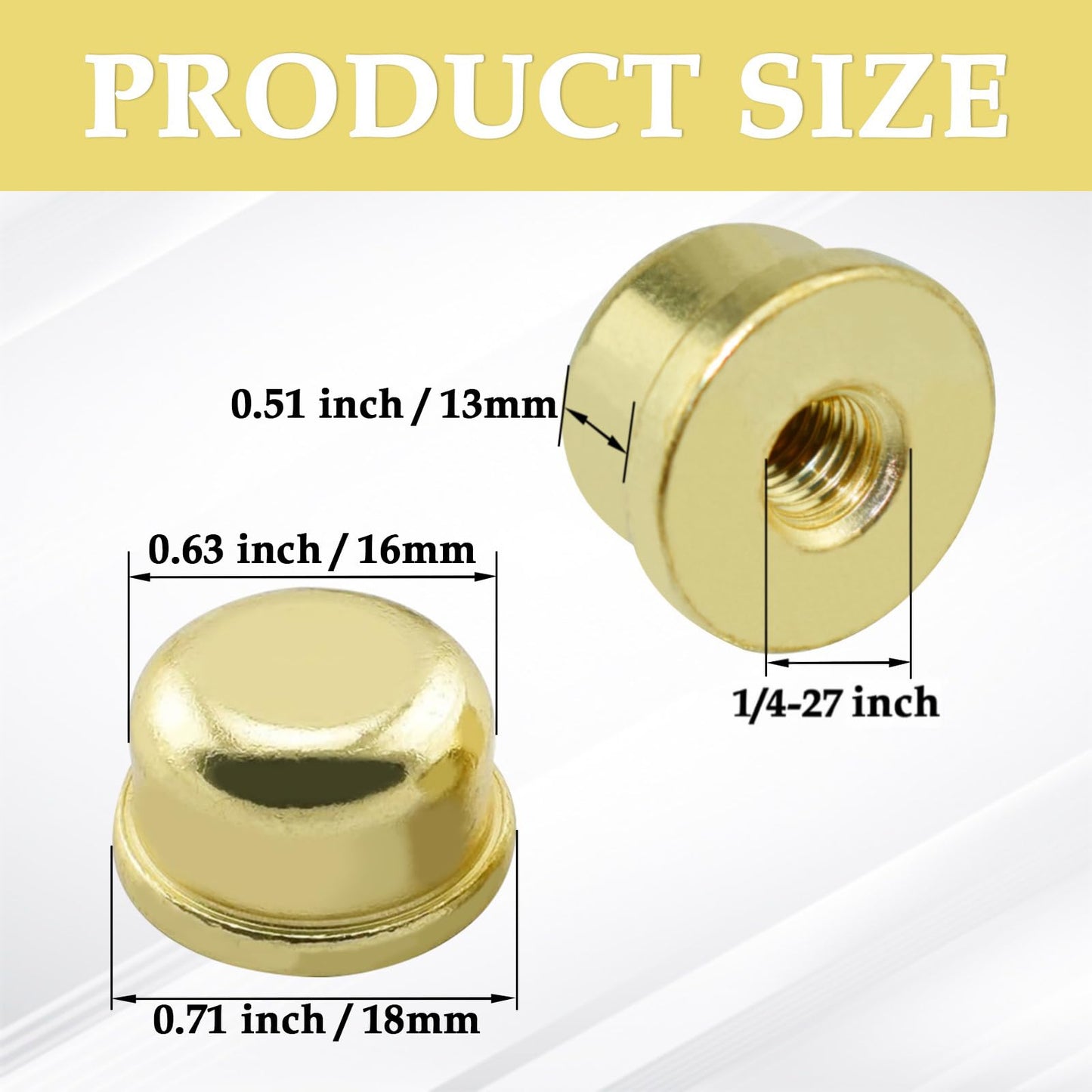 MARRTEUM 1/2 Inch Tall Lamp Finial Tapped 1/4-27 Knob Lamp Accessories for Lamp Shade Holder Harp Tops, Gold, 2PCS
