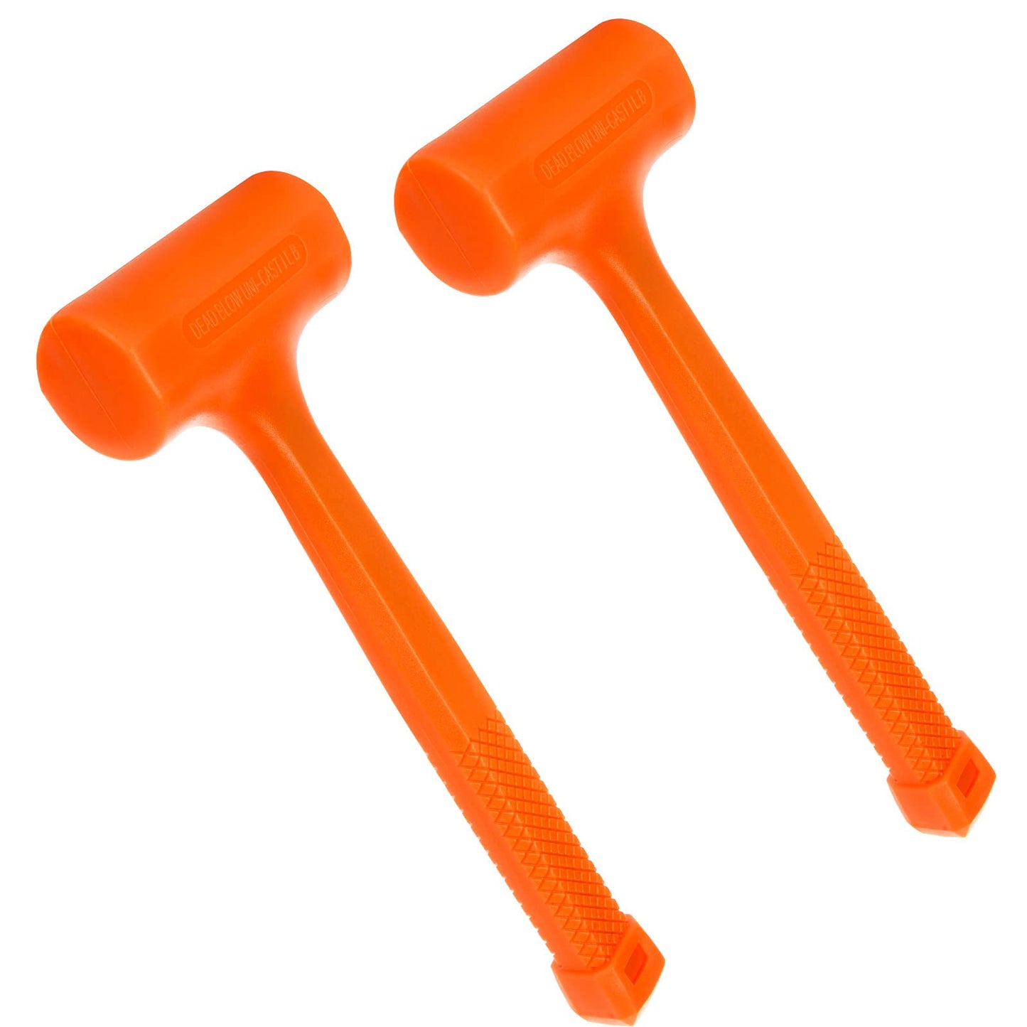 Acrux7 Dead Blow Hammer Set 2Pc, 1Lb Orange Neon Rubber Mallet, Non-Marring, Ball Peen, Checkered Grip, Spark & Rebound Resistant