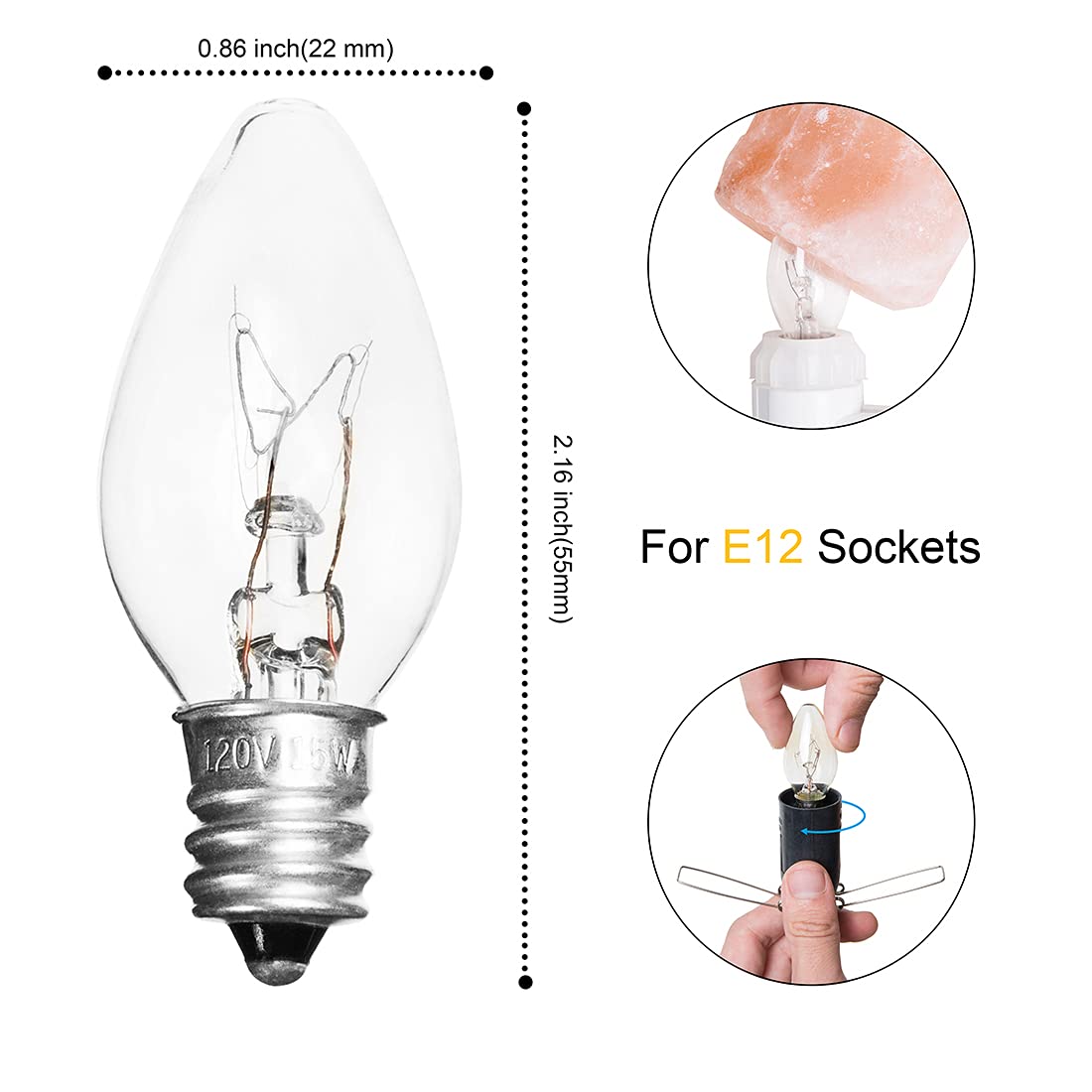 OHLGT Salt Lamp Cord Replacement 1 Pack with Dimmer Switch 5 feet Lamp Cord and 6-Pack Halogen Salt Lamp Bulbs(15 Watts)