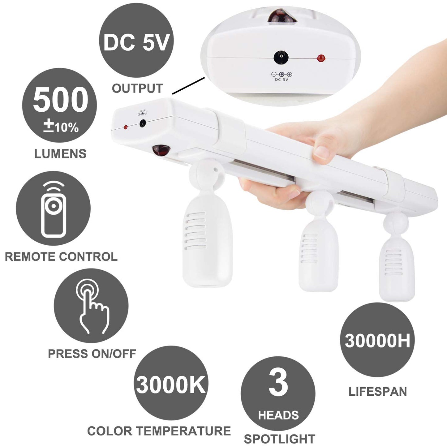 BIGLIGHT LED Track Light, Dimmable & Rotatable Spotlight with Remote, Plug-in Accent Lighting for Kitchen, Bathroom, Gallery, Cabinets